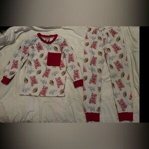 Fun Kids Pajama Set with Red and White Design